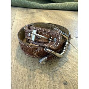 LEEGIN VTG Western Woven brown leather silver cowboy silver creek belt